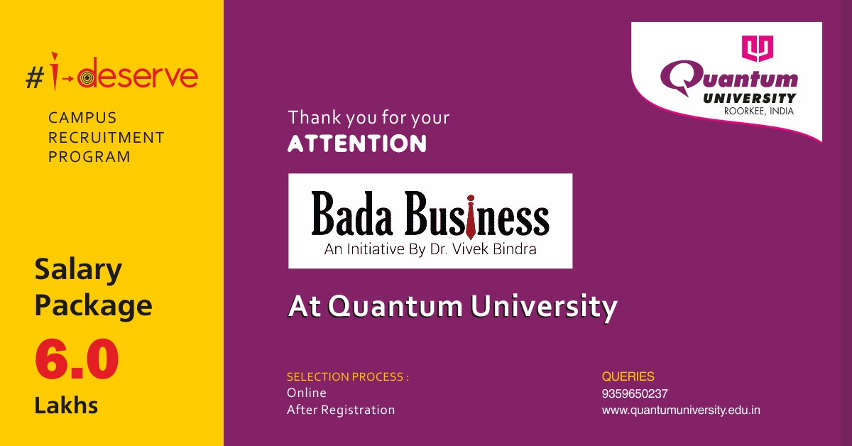 Placement Drive of Bada Business at Quantum University